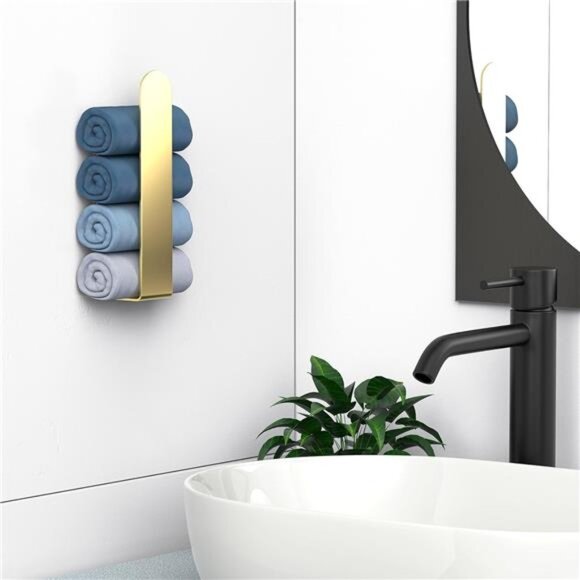 Adhesive Hand Towel Holder, Towel Bars Wall Mounted, Stainless Steel  (8", Gold) - Picture 6 of 7